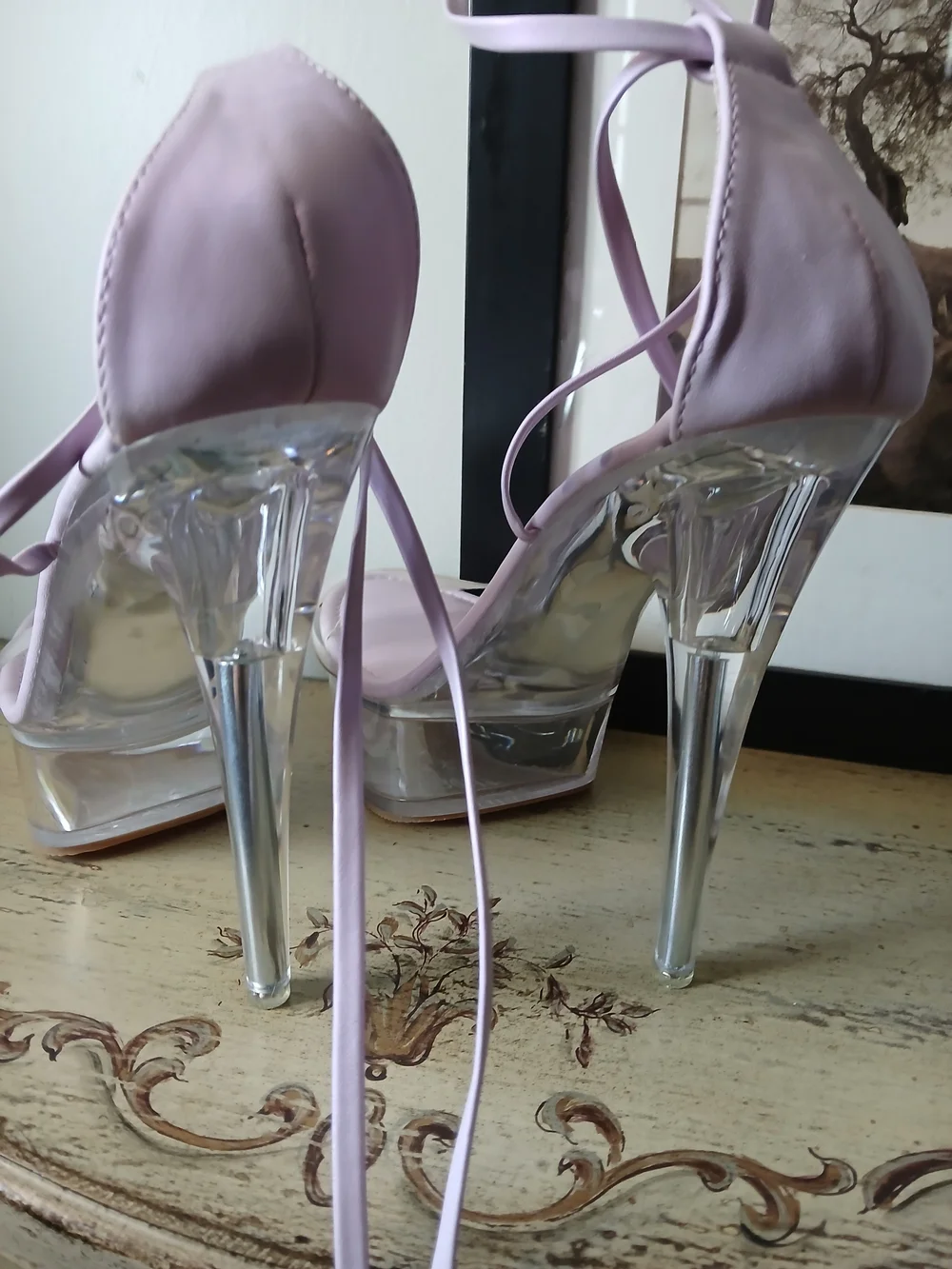 Chase + Chloe Lilac Lace-Up Platform Heels with Clear Platform